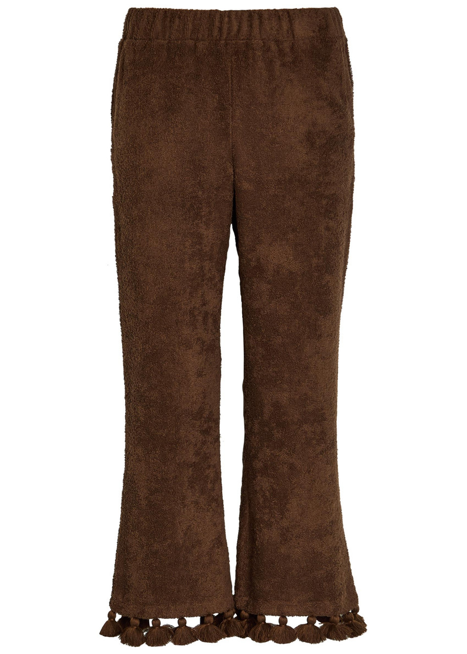 Cap D’antibes Cap D'antibes Morgane Tasseled-hem Straight-leg Terry Trousers In Brown