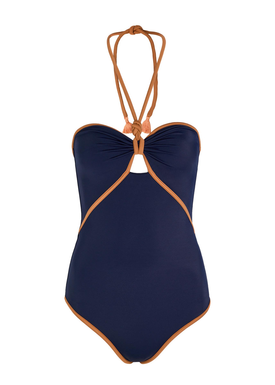 Johanna Ortiz Salt and Saddle Halterneck Swimsuit – Navy – M (UK12 / M)