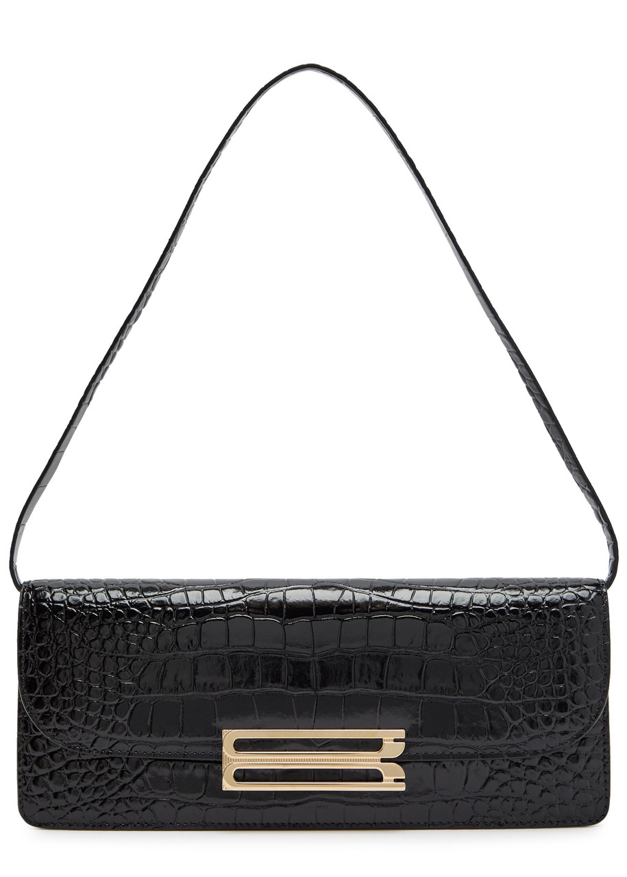 Victoria Beckham Dorian East-west Crocodile-effect Leather Clutch - Black - One Size
