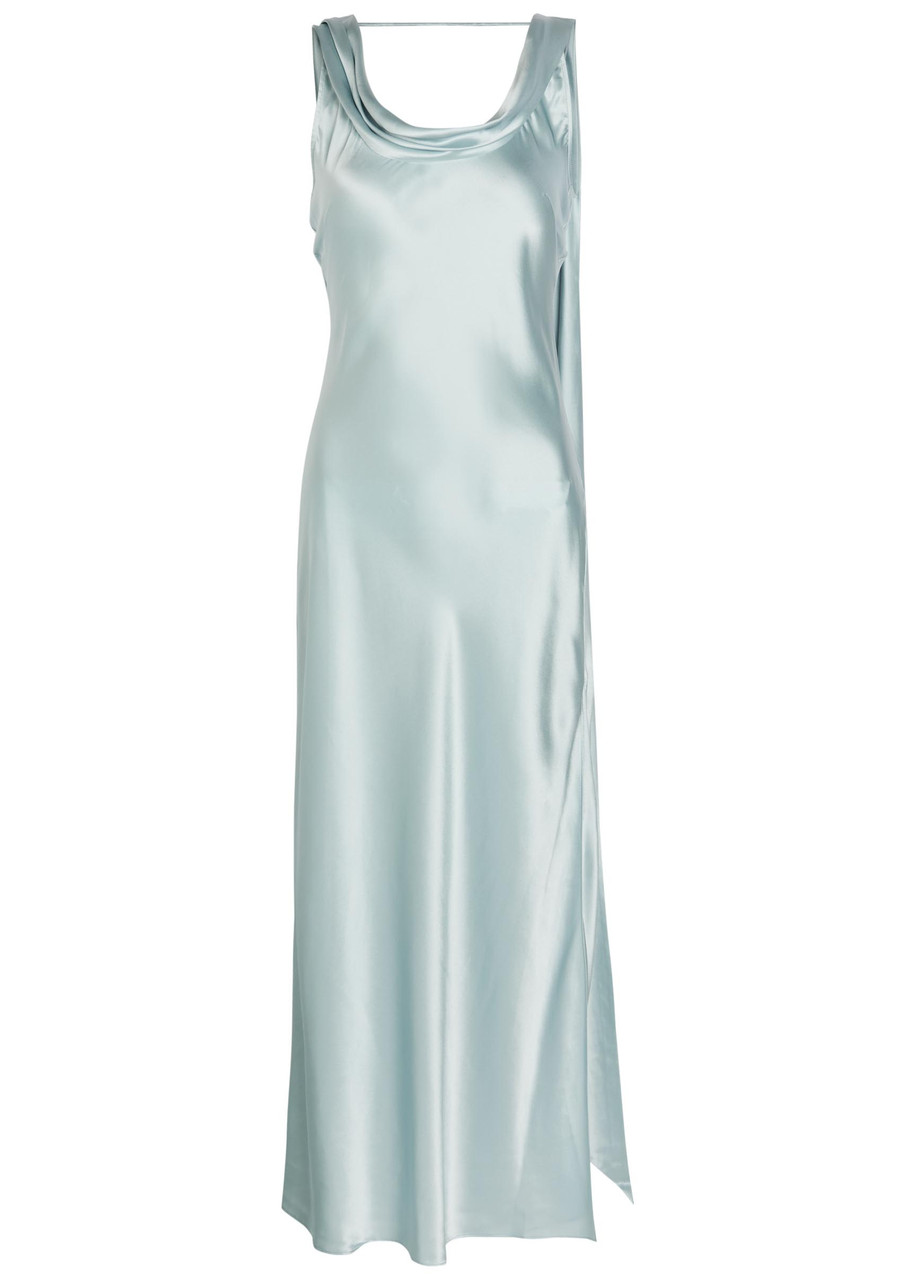 Acne Studios Draped Silk Midi Dress In Blue