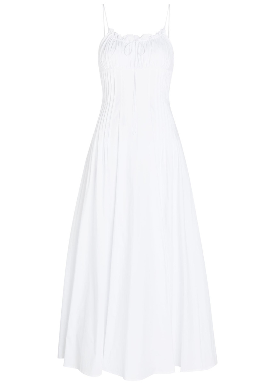 Staud Margi Pintuck Stretch-cotton Midi Dress - White - 0 (UK4 / Xxs)