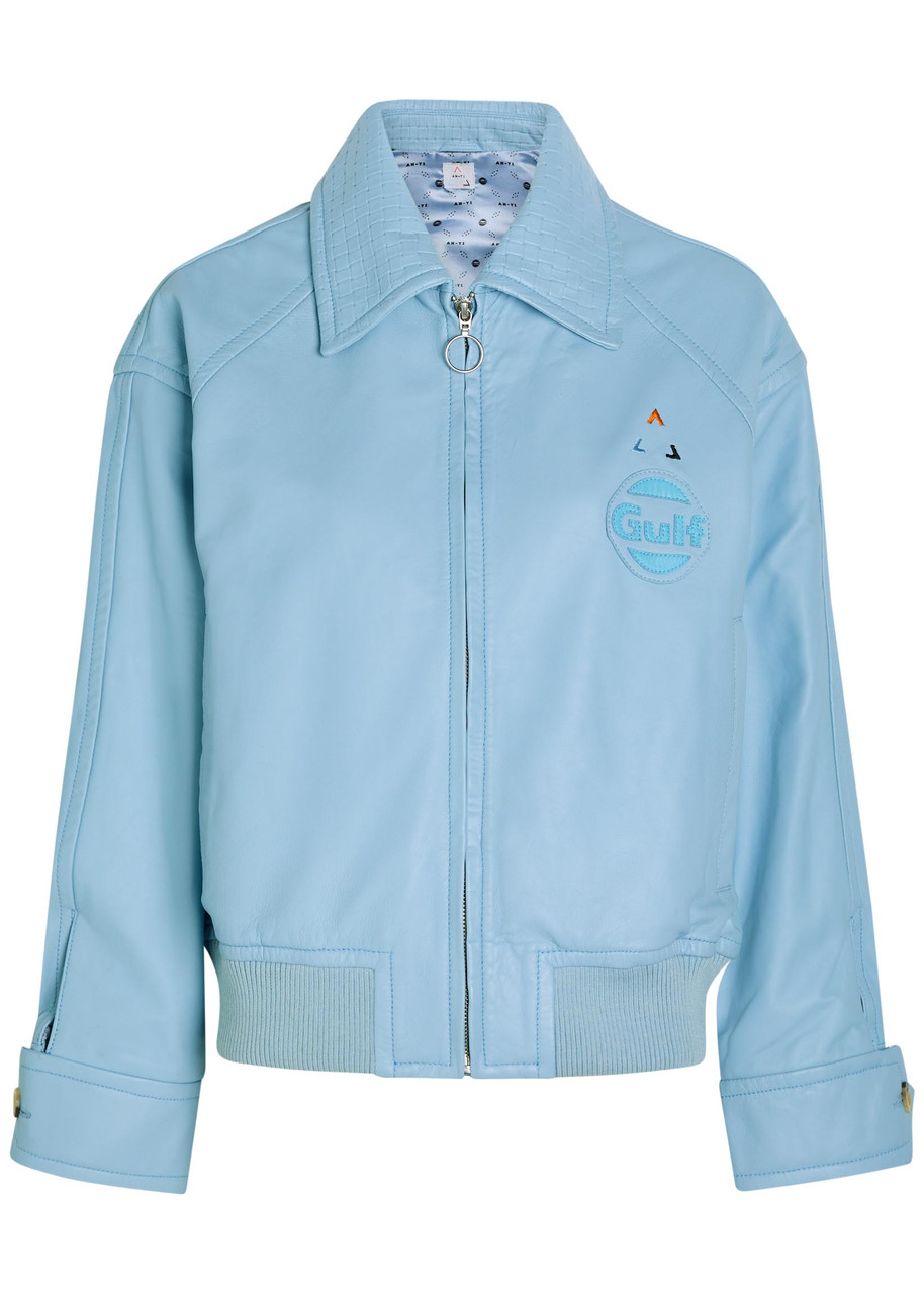 AN-Y1 Cargo Bomber Logo-embossed Leather Bomber Jacket - Light Blue - L (UK14 / L)