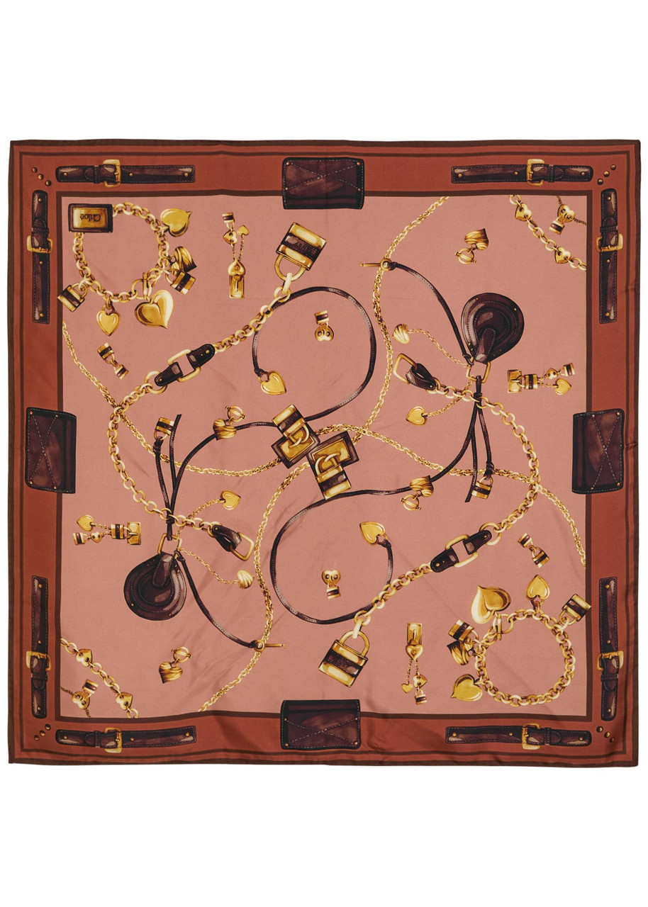 Chloe Paddington Printed Silk Scarf - Brown - One Size