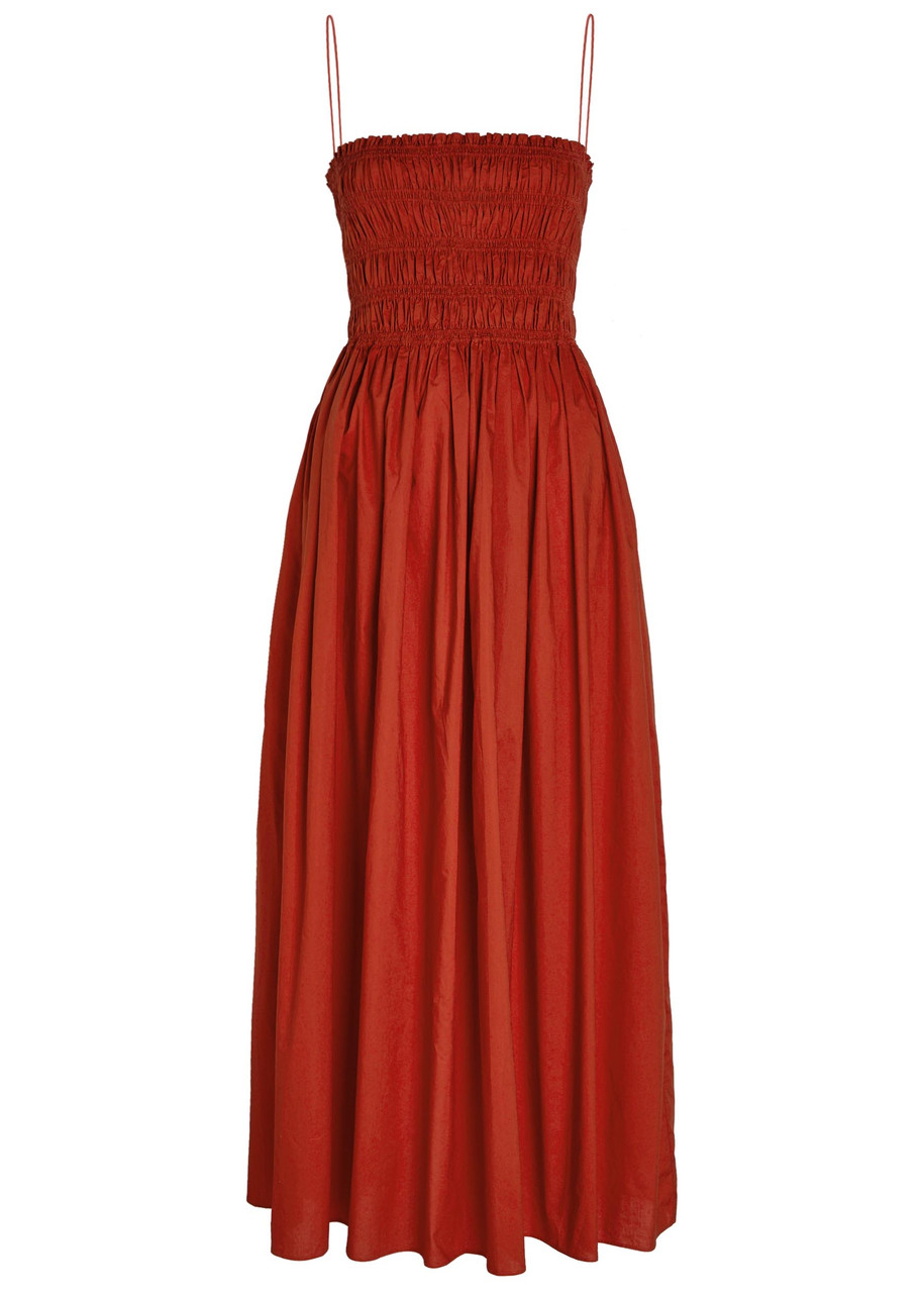 Matteau Shirred Cotton-poplin Midi Dress - Red - 1 (UK 6 / XS)