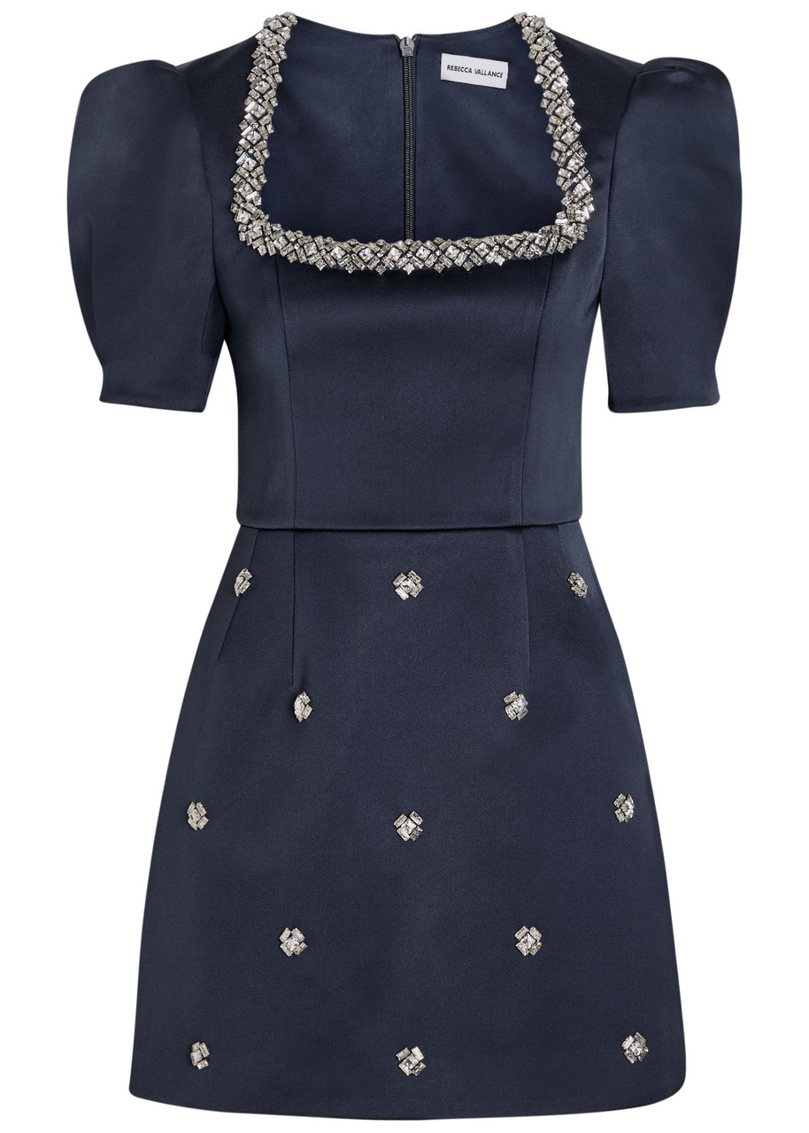 Rebecca Vallance Ayla Crystal-embellished Satin-crepe Mini Dress – Navy – 10 (UK10 / S)