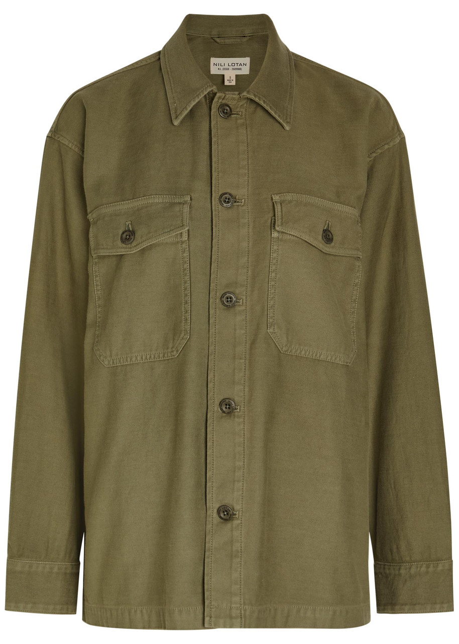 Nili Lotan Howard Cotton Overshirt – Olive – M (UK12 / M)