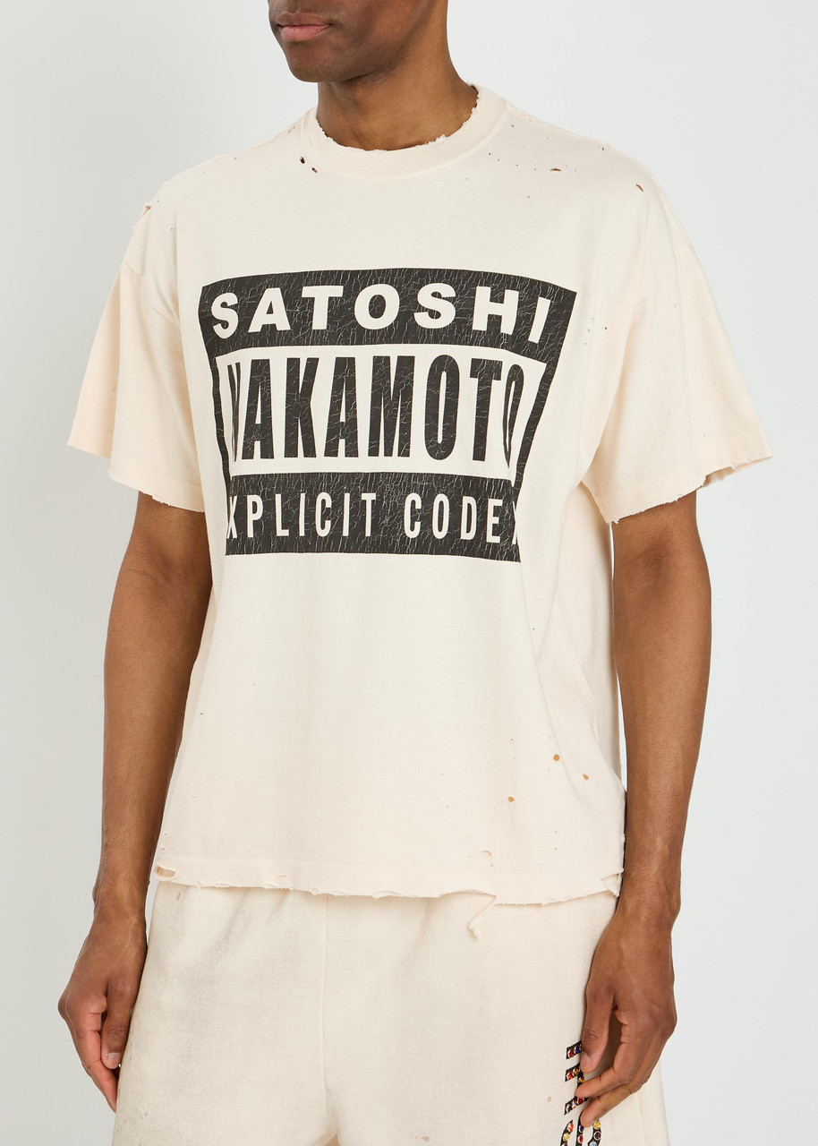  Satoshi Nakamoto Explicit Code Distressed Cotton T-shirt - White - M 