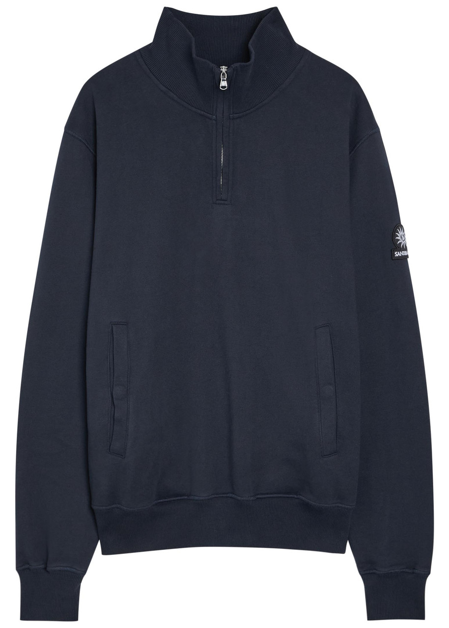 Sandbanks Logo-appliquéd Quarter-zip Cotton Sweatshirt In Blue