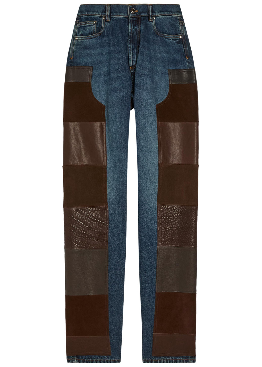 Versace Leather and Suede Patchwork Straight-leg Jeans - Blue - 29 (W29 / UK12 / M)