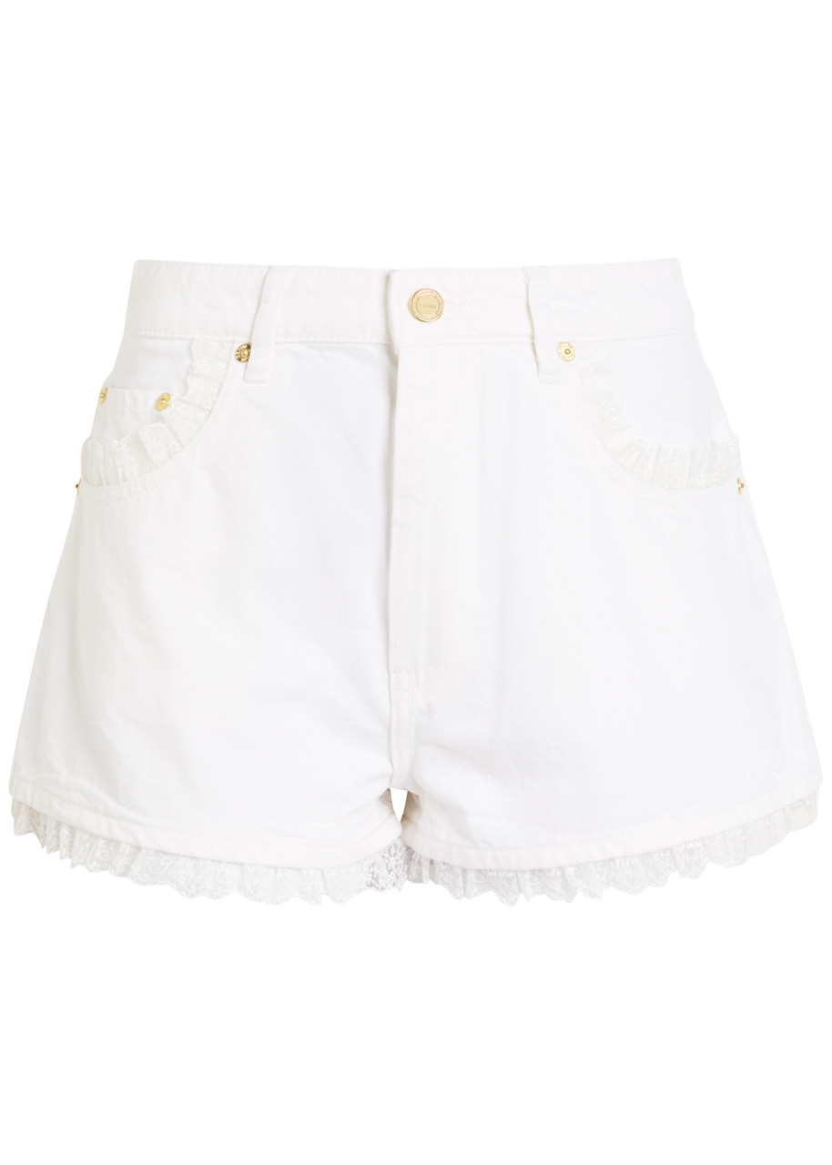 Ganni Lace-trimmed Denim Shorts - White - 25 (W25 / UK6 / XS)