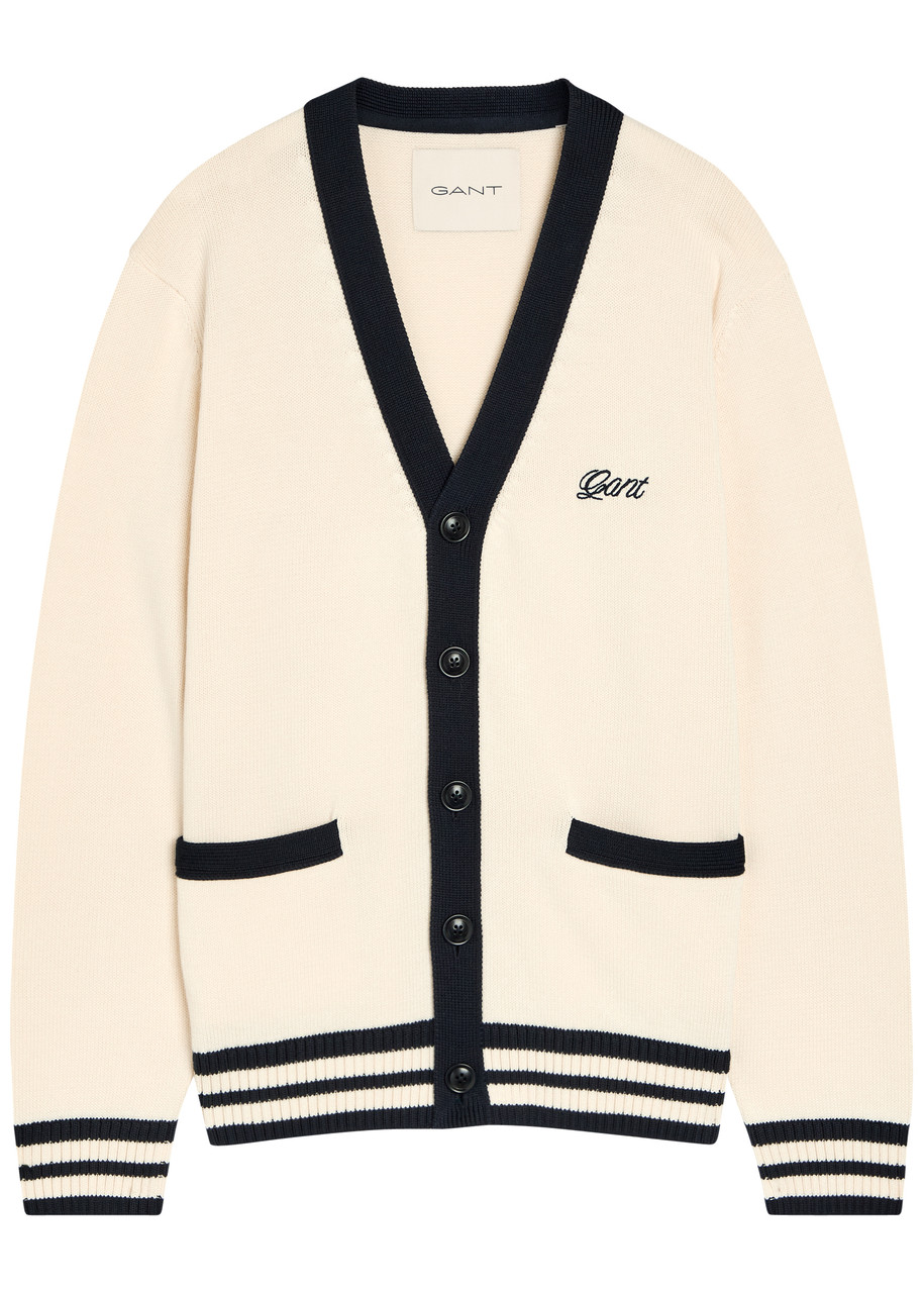 Gant Logo-embroidered Cotton-knit Cardigan - Cream - XL