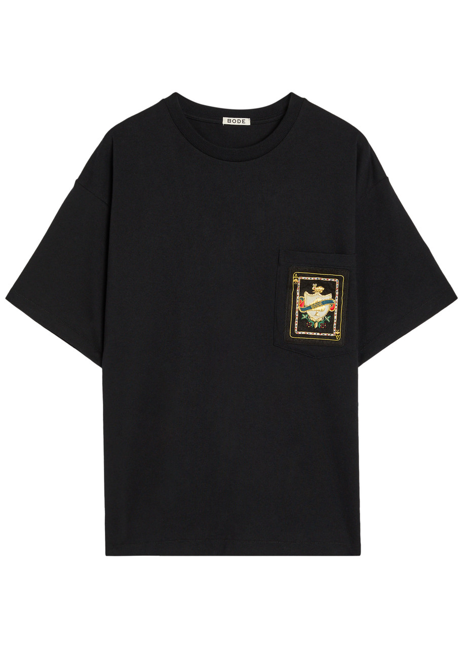 Bode Bullion Card Appliquéd Cotton T-shirt - Black - L