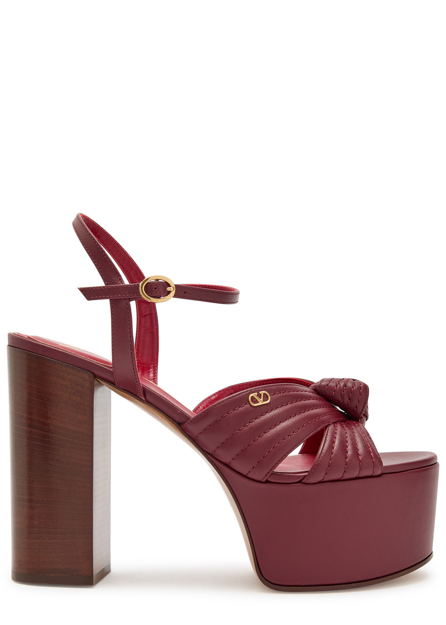 Valentino Garavani Crasher 125 Knotted Leather Platform Sandals - Burgundy - 39 (IT39/ UK6)