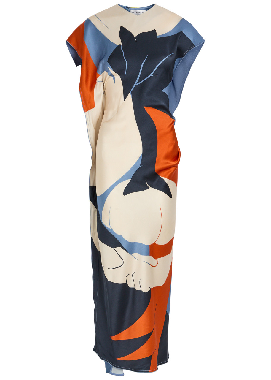 Victoria Beckham Victoria Printed Draped Satin Midi Dress - Multicoloured - 6 (UK6 / XS)