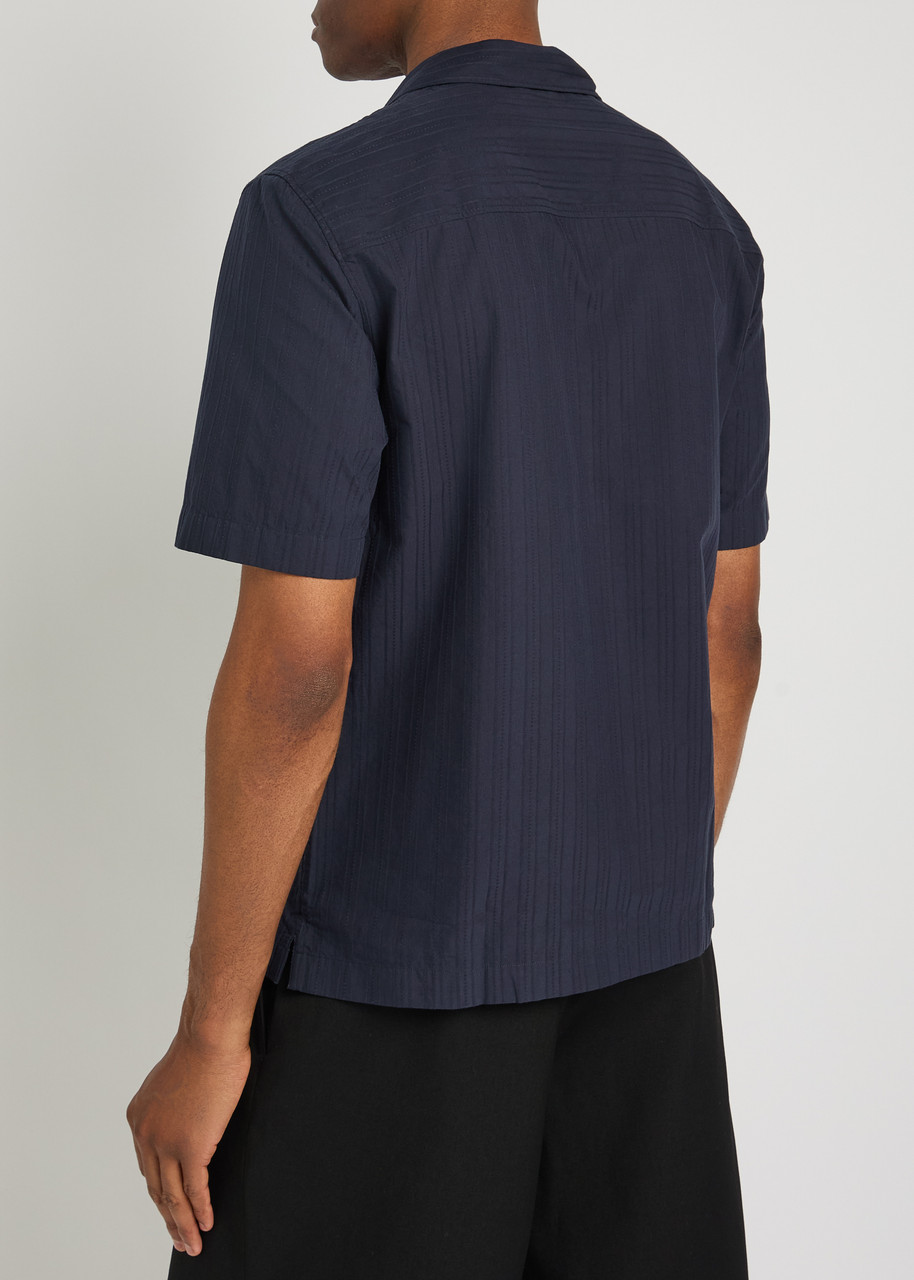  Sunspel Striped Embroidered Cotton Shirt - Navy - M 