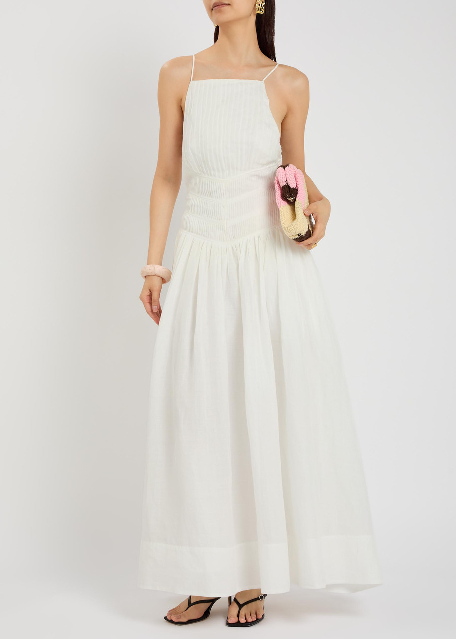 Aje Helene Pleated Ramie Maxi Dress – Ivory – 14 (UK14 / L)