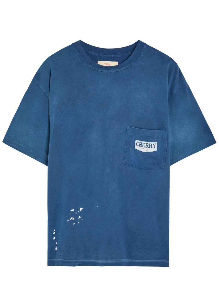 Cherry Los Angeles Chevron Boxy Paint-splatter Cotton T-shirt - Navy - S