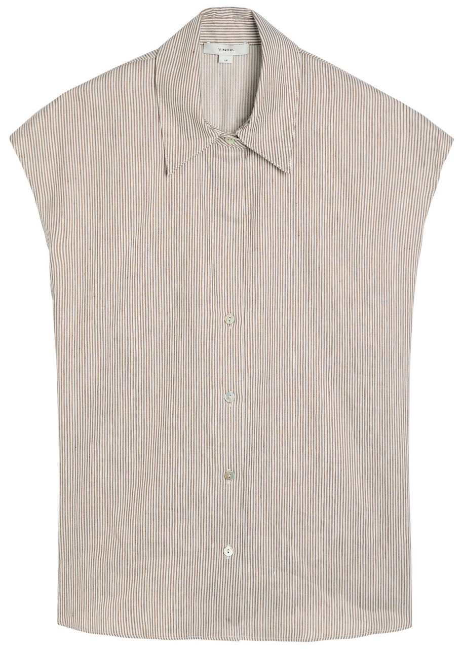 Vince Ticking Striped Linen and Cotton-blend Blouse - Taupe - XS (UK6 / XS)