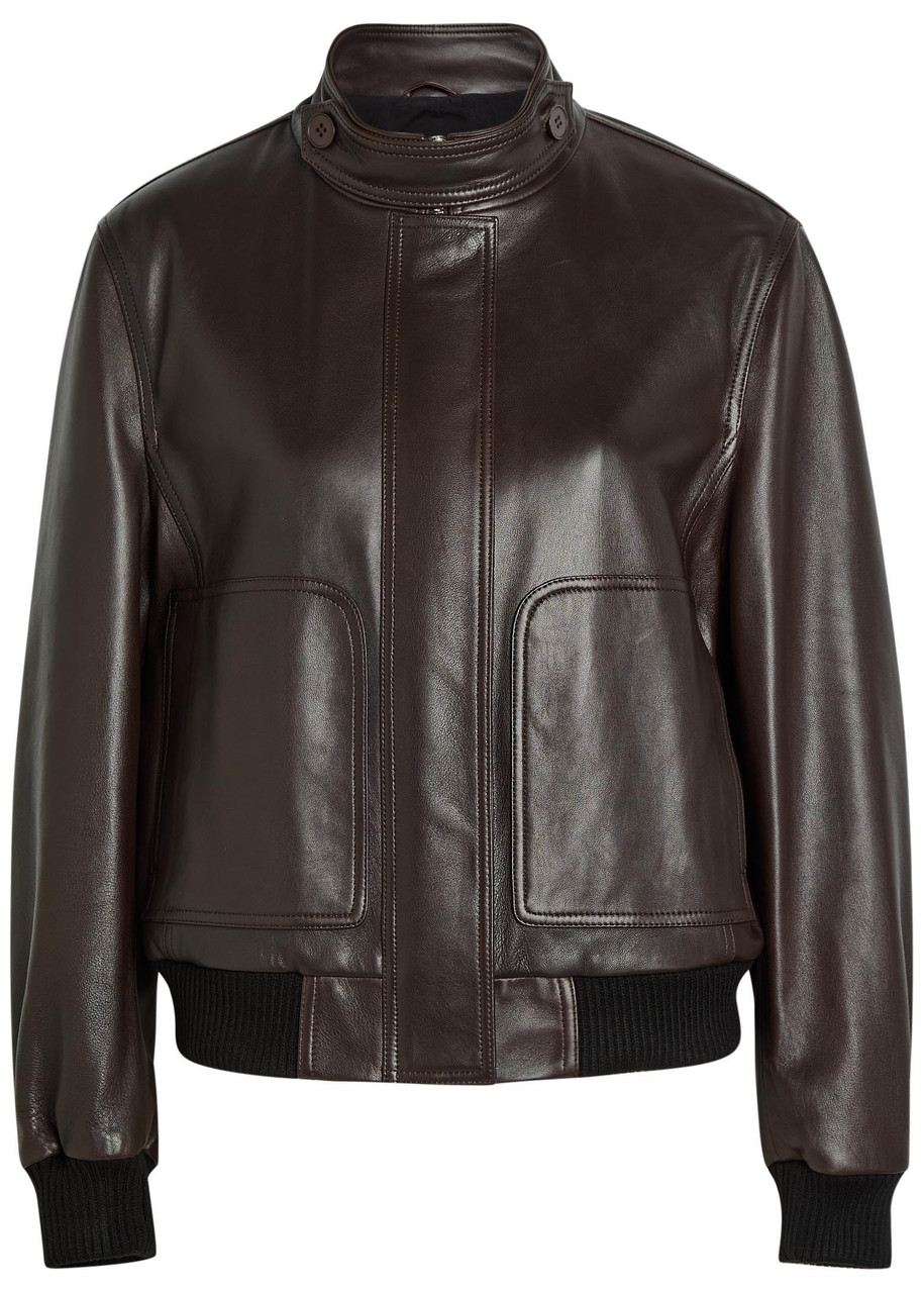 Nour Hammour Rios Leather Bomber Jacket - Dark Brown - 36 (UK8 / S)