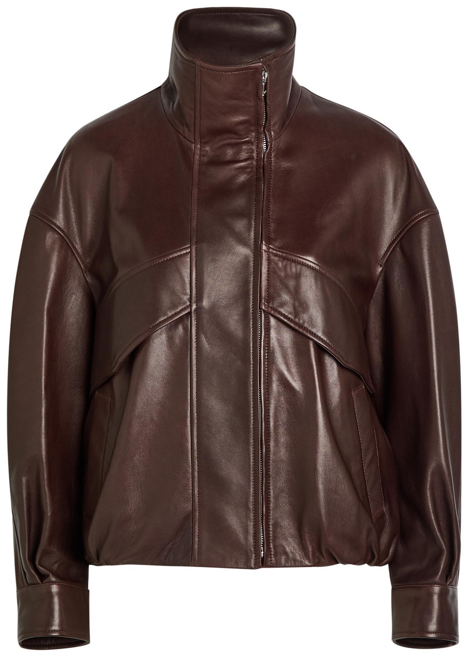 Nour Hammour Roland Funnel-neck Panelled Leather Jacket - Brown - 36 (UK8 / S)