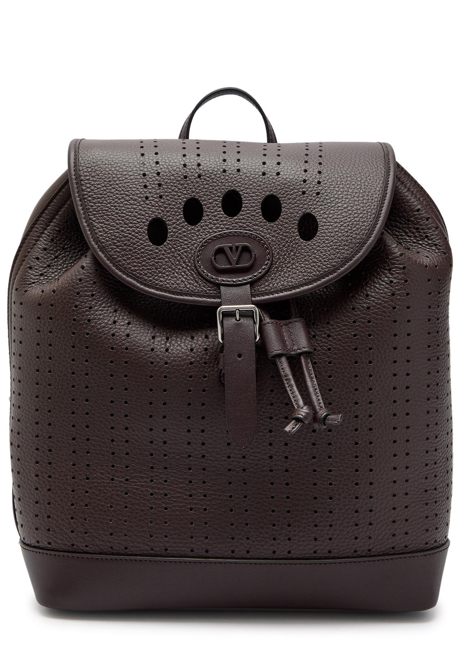Valentino Garavani Antibes Perforated Leather Backpack - Brown - One Size