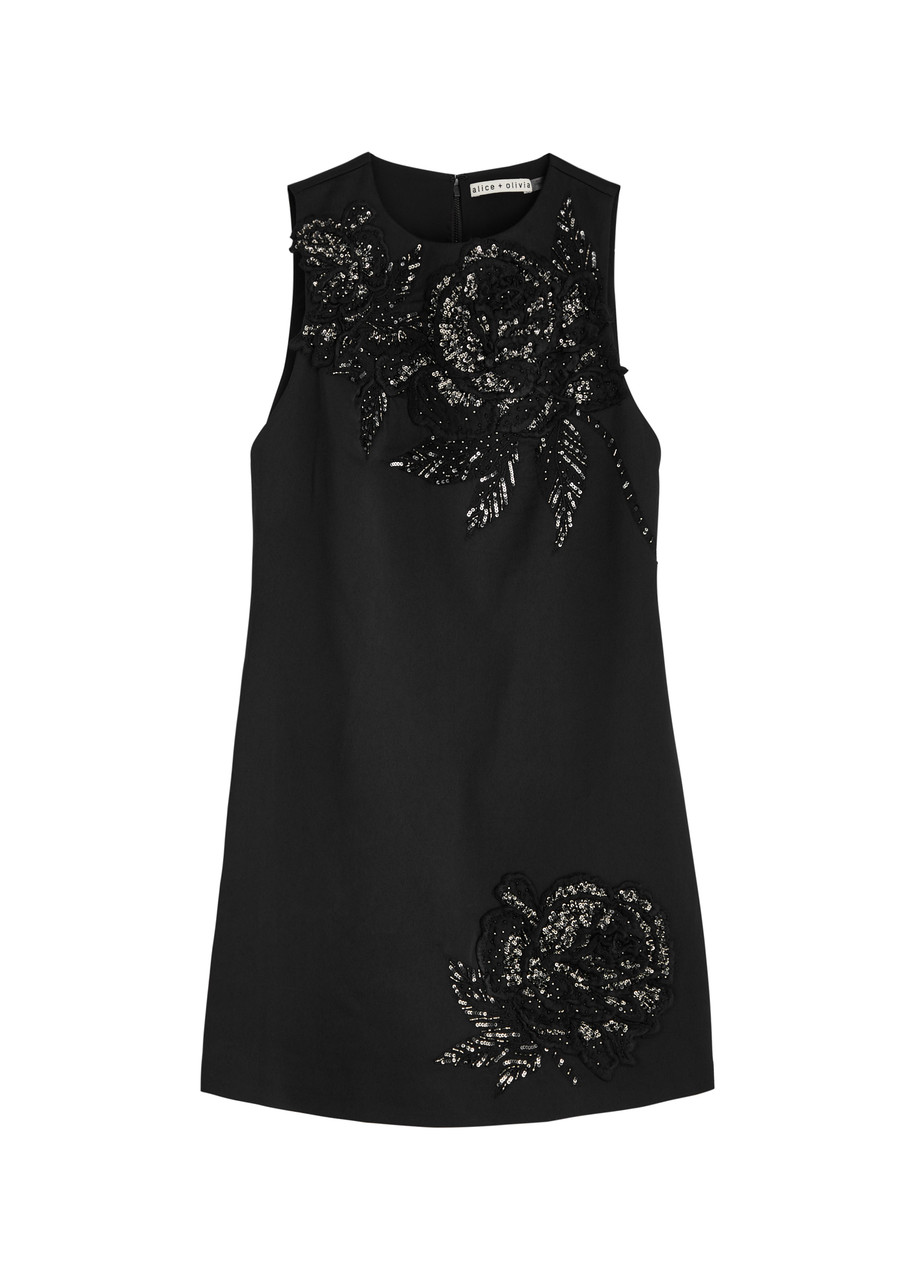 Alice + Olivia Clyde Embellished Satin Mini Dress - Black - 0 (UK4 /xxs)