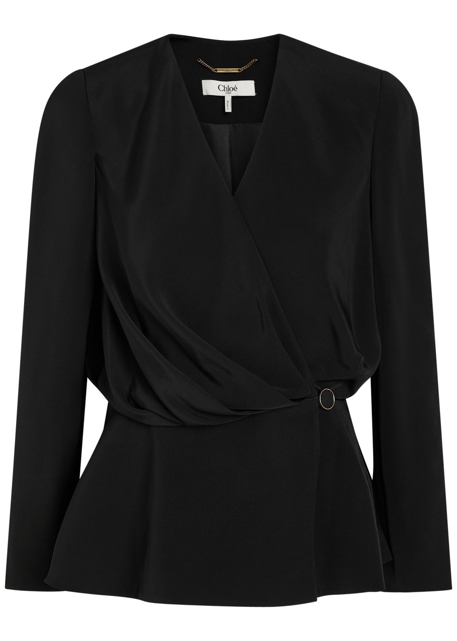 Chloe Draped Woven Wrap Blouse - Black - 34 (UK6 / XS)