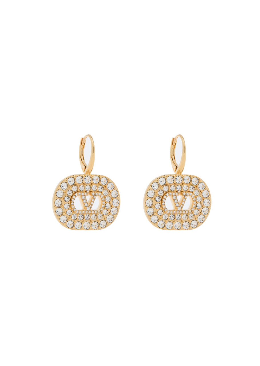 Valentino Garavani Vlogo Two-toned Crystal-embellished Drop Earrings - Gold - One Size