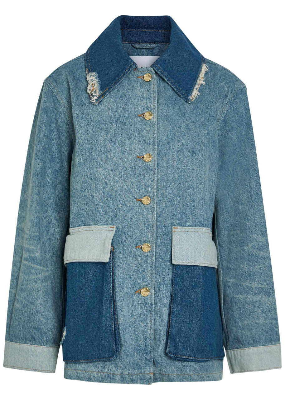 Ganni Patchwork Distressed Denim Jacket - L/XL (UK16 / XL)
