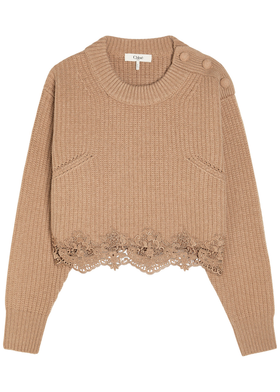 Chloe Lace-trim Wool and Cashmere-blend Jumper - Brown - XS (UK6 / XS)