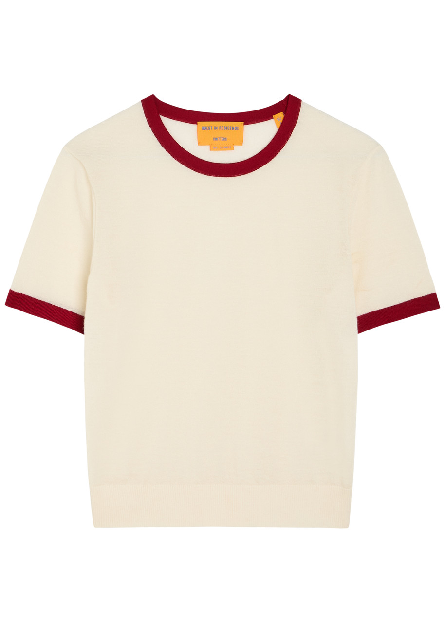 Guest In Residence Airy Ringer Contrast-trim Cashmere T-shirt – Cream – M (UK12 / M)