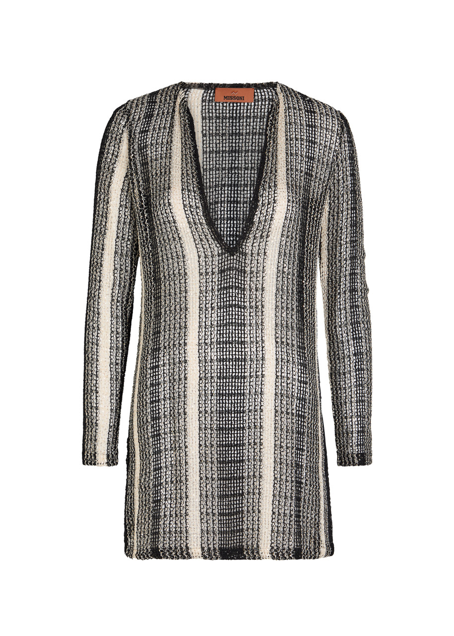 Missoni Striped Open-knit Cover-up Mini Beach Dress - White And Black - 38 (UK6 / XS)