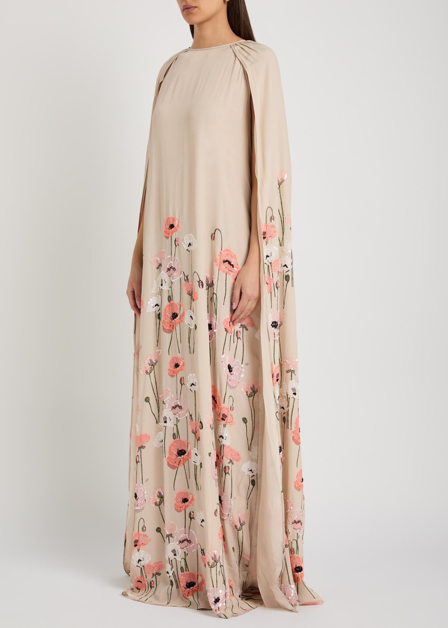 Bernadette Minnie Cape-effect Crepe Maxi Dress – Beige – 36 (UK8 / S)