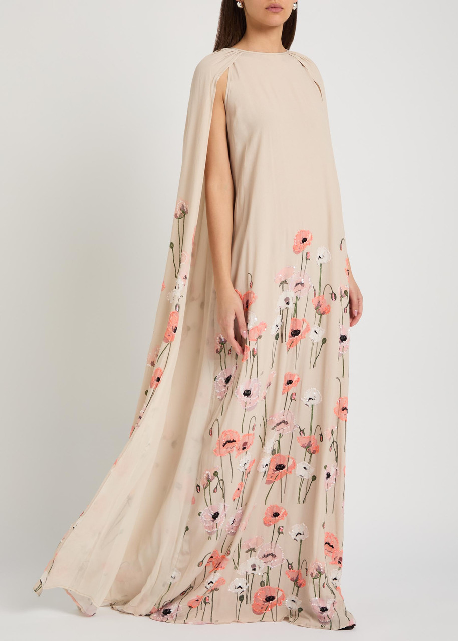 Bernadette Minnie Cape-effect Crepe Maxi Dress – Beige – 36 (UK8 / S)