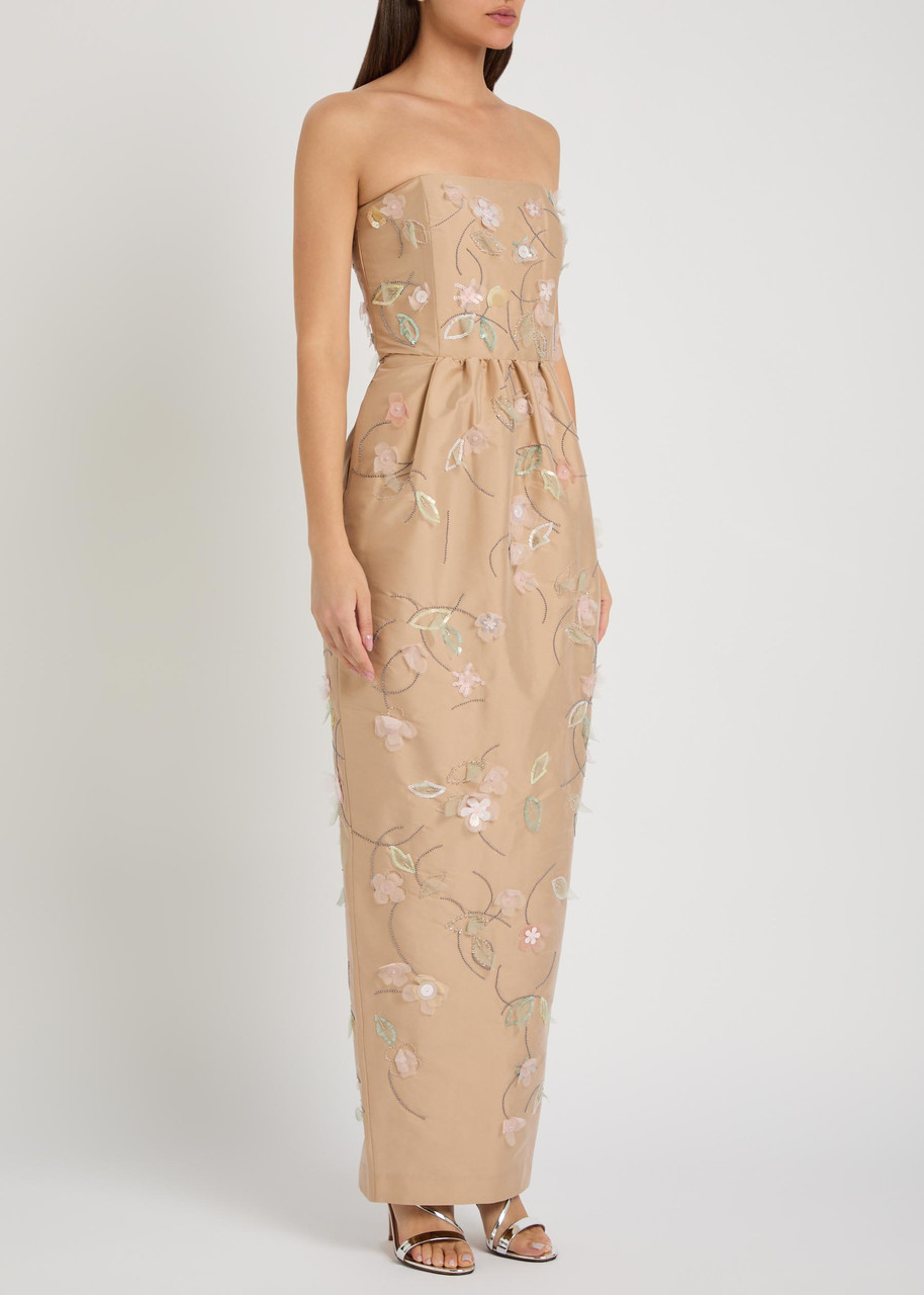 Bernadette Lena Floral Bead-embellished Maxi Dress – Beige – 40 (UK12 / M)