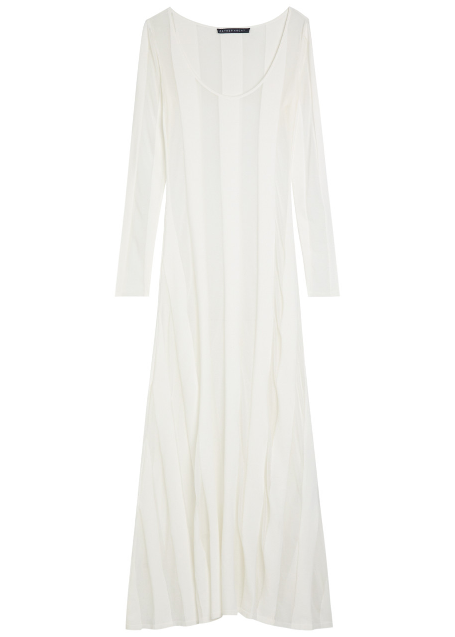 Zeynep Arcay Striped Sheer-knit Gown In White
