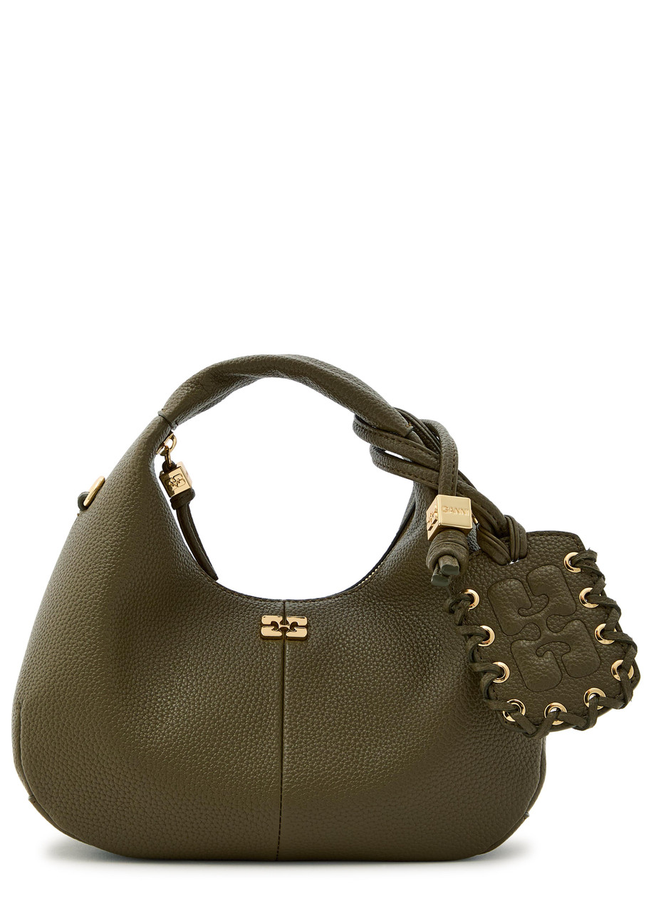 Ganni Hobo Mini Grained Leather top Handle bag – Olive – One Size
