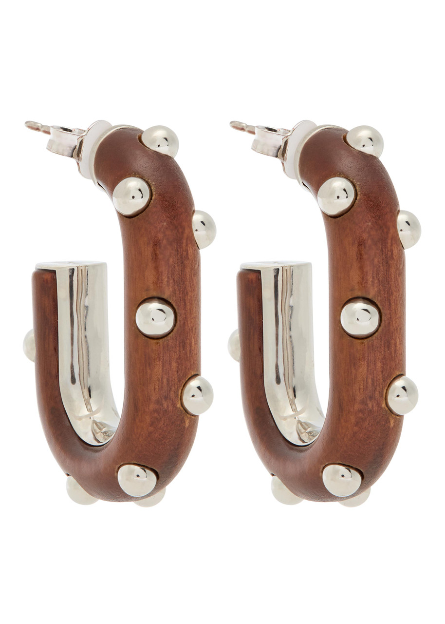 Rabanne Boucle D’ Oreill Studded Wood Earrings – Silver – One Size