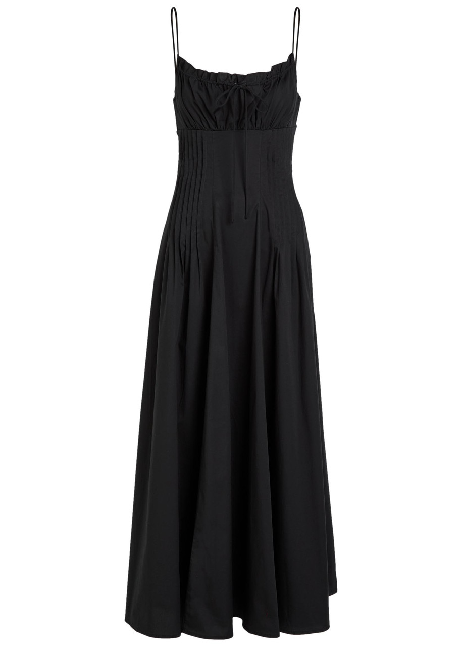 Staud Margi Pintuck Stretch-cotton Midi Dress - Black - 12 (UK16 / XL)