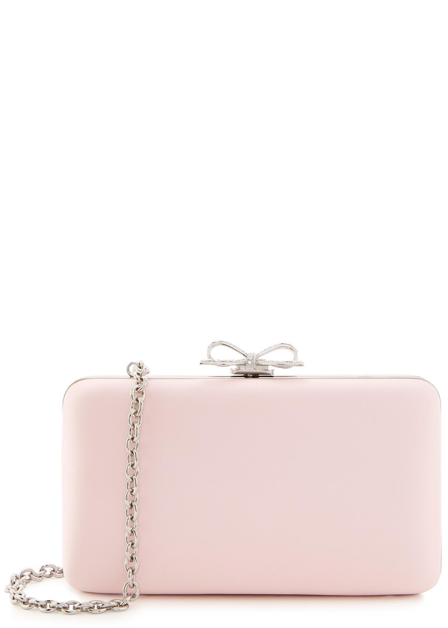 Self-portrait Crystal Bow-embellished Satin Clutch In Pink