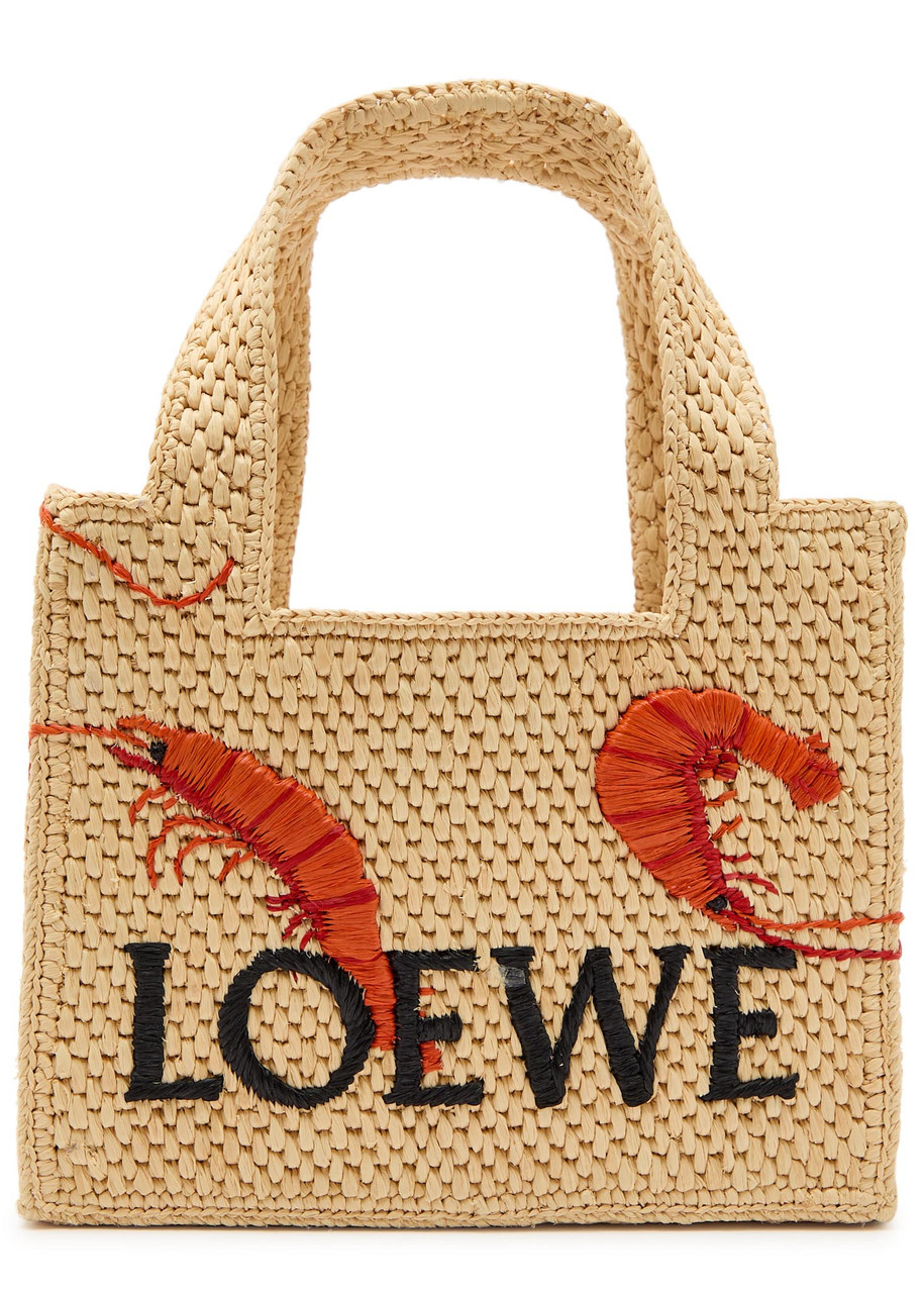 Loewe Font Mini Shrimp Raffia Top Handle Bag In Natural