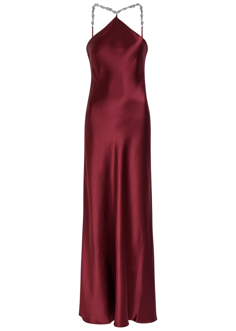Staud Cadence Embellished Satin Maxi Dress - Red - 6 (UK10 / S)