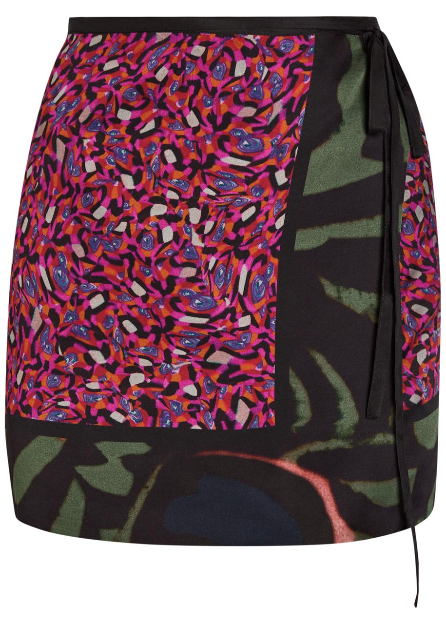 Dries Van Noten Gabrinas Printed Satin Mini Wrap Skirt In Multicoloured
