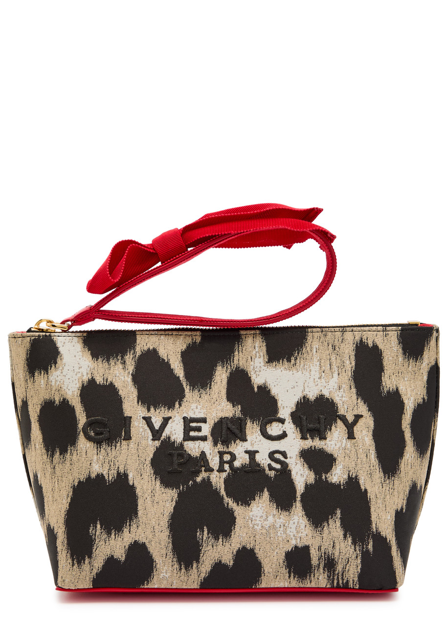 Givenchy Small Leopard-jacquard Woven Pouch – Black – One Size