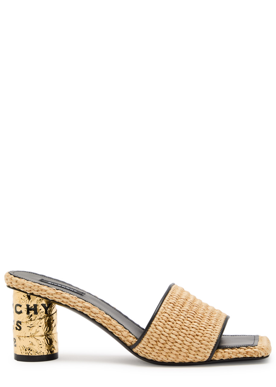 Givenchy 65 Foil-effect Heel Raffia Mules – Beige – 40 (IT40/ UK7)