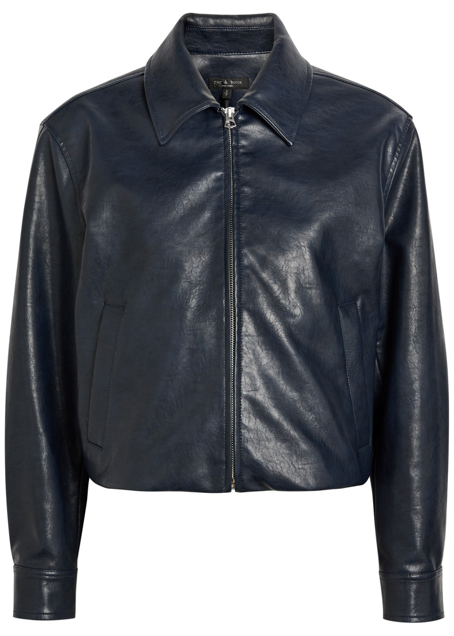 Rag & Bone Krista Faux Leather Jacket In Navy