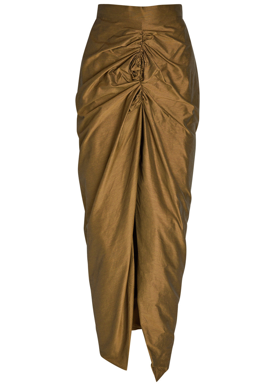 Vivienne Westwood Panther Ruched Cotton-blend Midi Skirt In Bronze