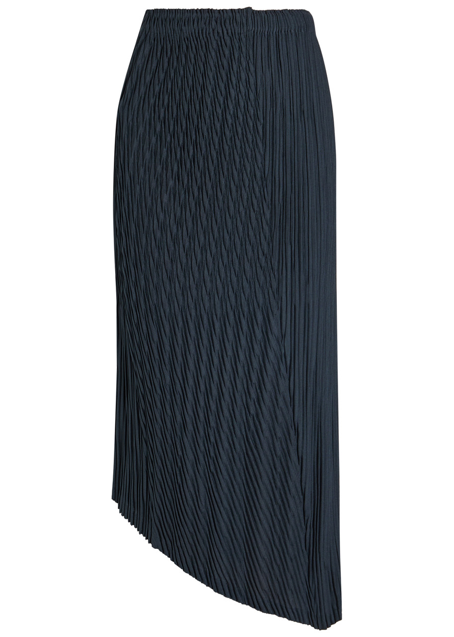 Issey Miyake Unfurling Pleats Woven Midi Skirt – Navy – 2
