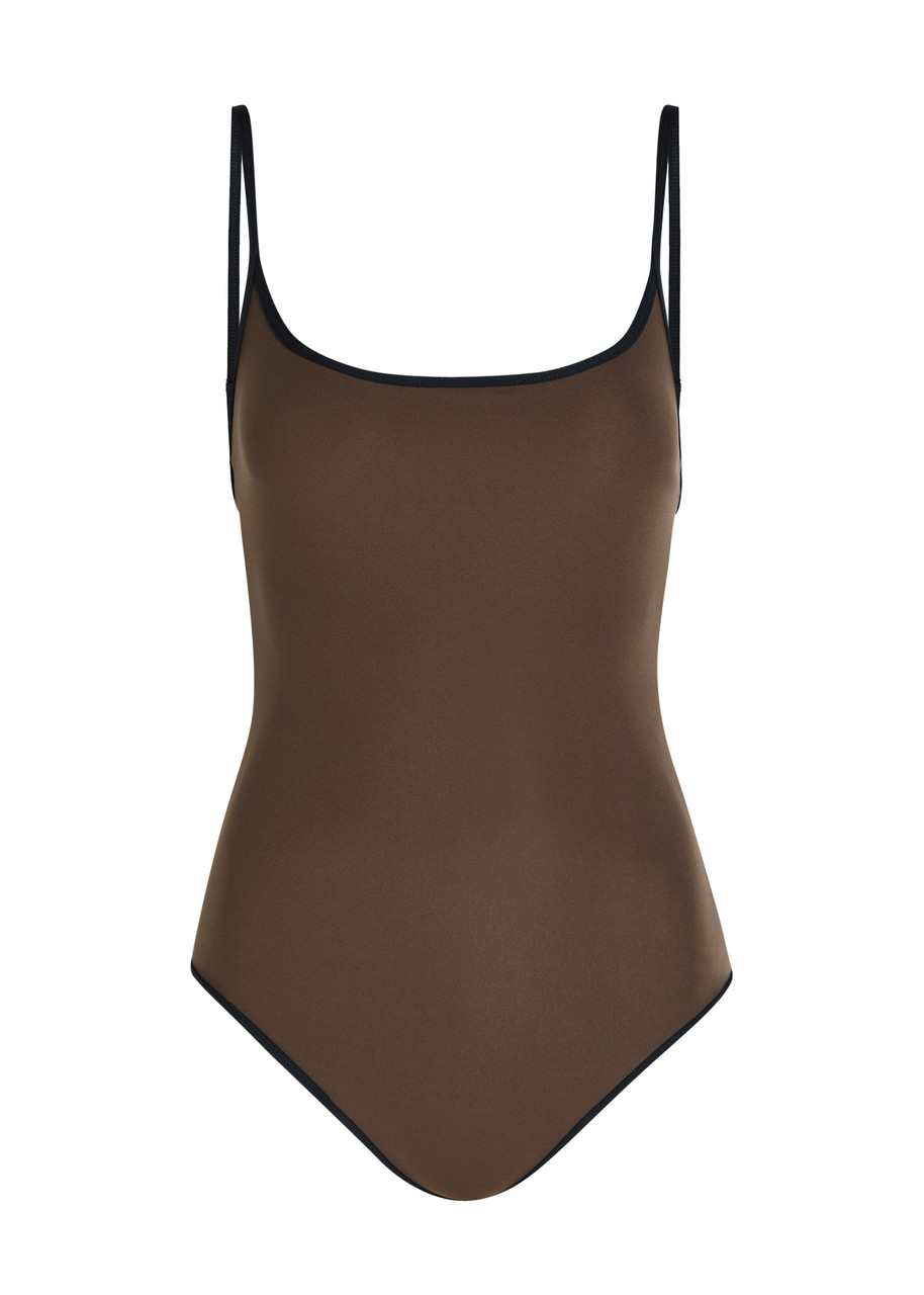 Toteme Contrast-trim Swimsuit – Brown – XS (UK6 / XS)