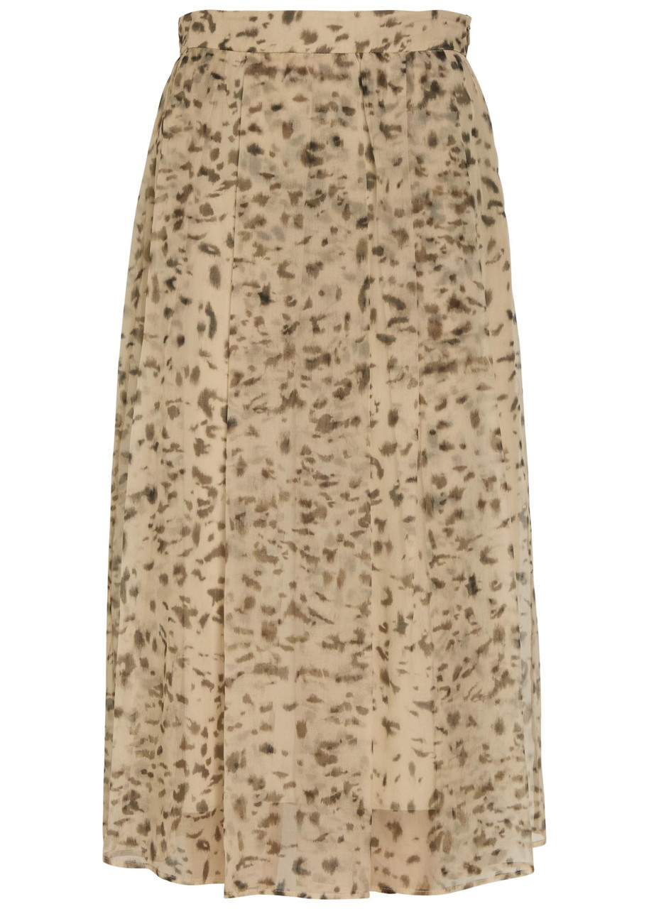 Brunello Cucinelli Lynx-print Silk-organza Midi Skirt In No Colour